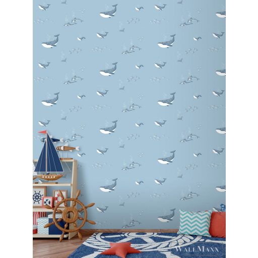 ICH Sambori 132-2 kék Bálna mintás Gyerek vlies tapéta