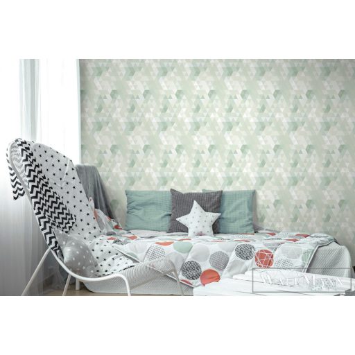 ICH Sambori 136-4 zöld Háromszög mintás Gyerek vlies tapéta