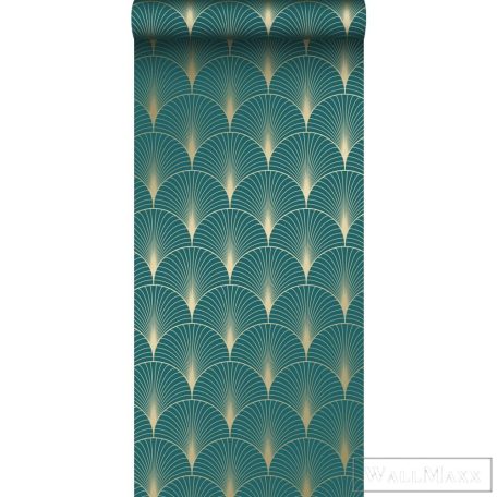 ESTAHOME Art Deco 139230 kékeszöld-arany Art Deco mintás Elegáns tapéta