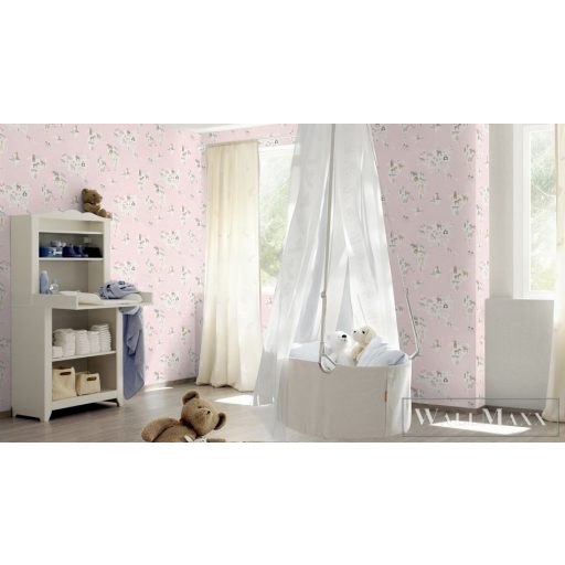 210934 világos rózsaszín alapú gyerekszoba tapéta