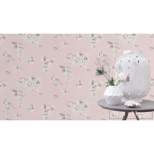 210934 világos rózsaszín alapú gyerekszoba tapéta