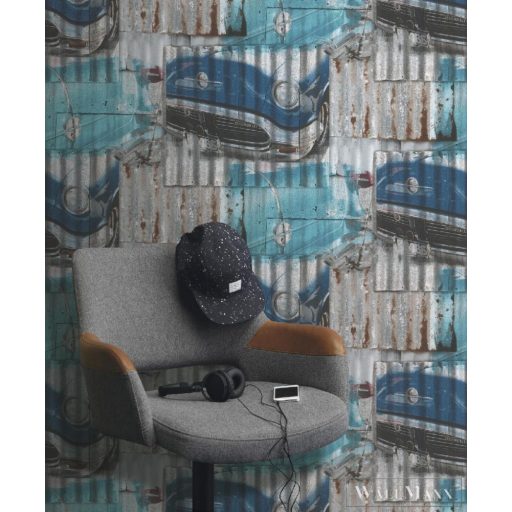 212402 kék árnyalatú retro autós tapéta