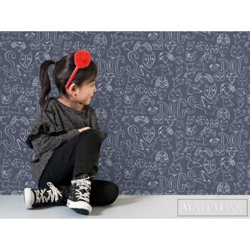 BN WALLS SmallTalk 219253 kék, fehér Kutya mintás Gyerek vlies alapú vinyl tapéta