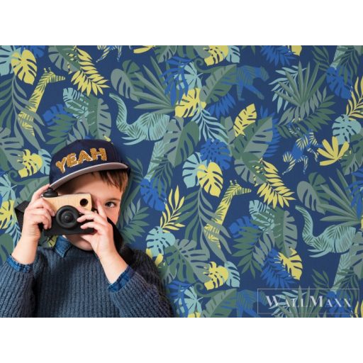 BN WALLS SmallTalk 219300 kék-sárga levél mintás trópusi tapéta