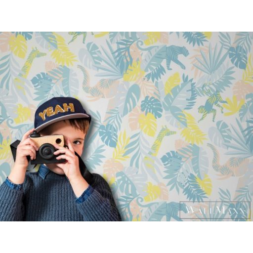 BN WALLS SmallTalk 219303 kék-sárga levél mintás trópusi tapéta