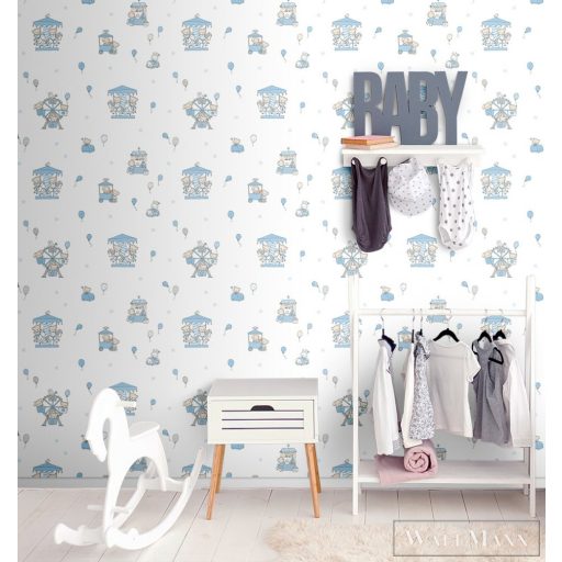 ICH Lullaby 220-1 kék Körhinta mintás Gyerek papír tapéta