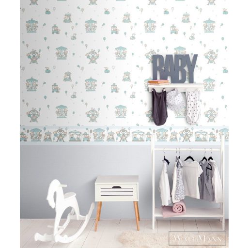 ICH Lullaby 240-3 sárga-szürke Körhinta mintás Gyerek öntapadós bordűr