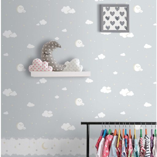 ICH Lullaby 241-3 sárga-szürke Telihold mintás Gyerek öntapadós bordűr