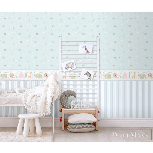 ICH Lullaby 242-3 menta-zöld Szafari mintás Gyerek öntapadós bordűr