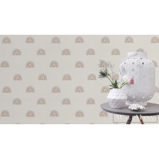 Rasch Bambino XIX 252231 kék, törtfehér Szivárvány mintás Gyerek vlies tapéta