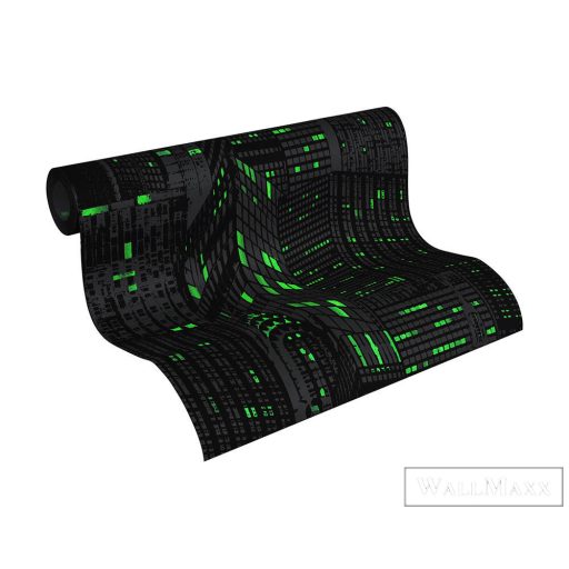 AS CREATION 2528-45 sötétben világító felhőkarcoló mintás tapéta