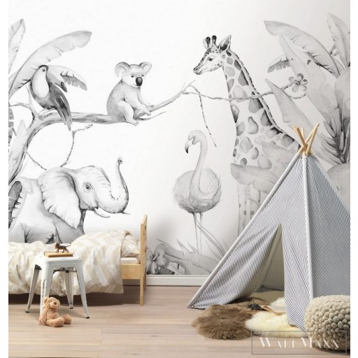 Rasch Bambino XIX 253320 Dzsungel fekete-fehér elefánt mintás digitális panel