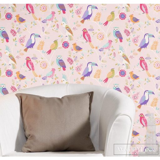 Kids & Teens 293012 tapéta ·Rasch tapéta  kislányos madárkás rózsaszín 
