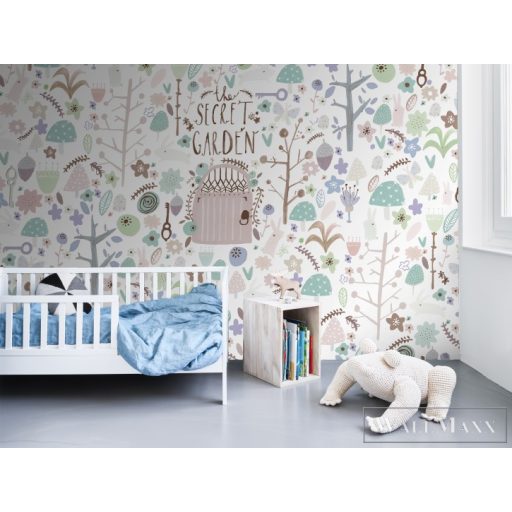 BN WALLS SmallTalk 30803 lila, zöld Titkos kert mintás Gyerek vlies digitális panel