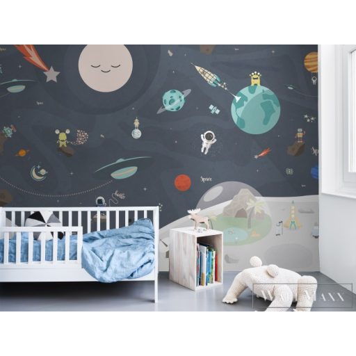 BN WALLS SmallTalk 30806 kék Űrhajós mintás Gyerek vlies digitális panel