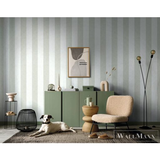 MARBURG Shades Iconic 34411 zöld-fehér csíkos Uni tapéta