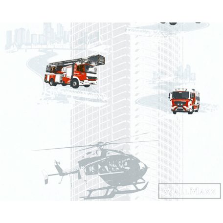 AS CREATION Helikopteres tűzoltó mintás vlies gyermek tapéta 35813-1