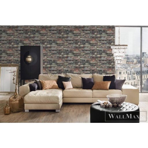 AS CREATION Elements II. 36281-1 sötétszürke, téglavörös,beige téglamintás tapéta