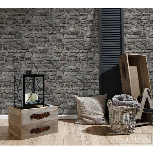 AS CREATION 36370-4 kőmintás tapéta, szénfekete árnyalatai színeiben