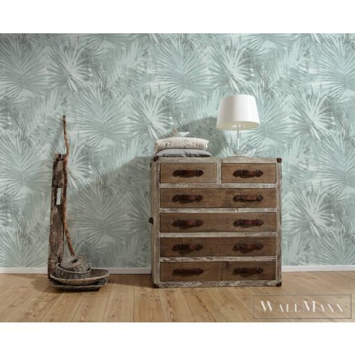 AS CREATION Attractive 2 36385-3 kék levél mintás elegáns tapéta