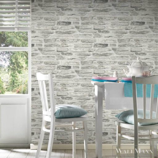 AS CREATION 36478-3 világos habarcs, világos kőmintás tapéta