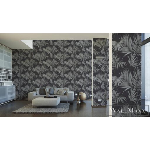 AS CREATION Black is Beautiful 36505-3 sötét levél mintás grafikus tapéta