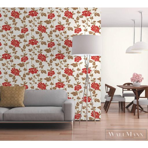 AS CREATION 36695-3 barna-piros élénk virágmintás tapéta