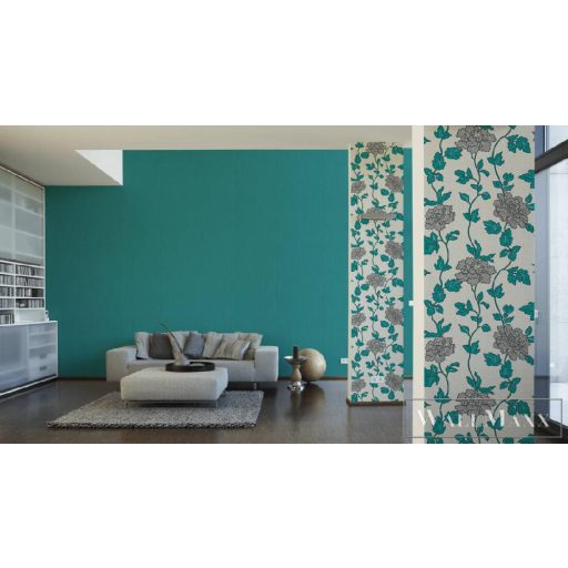 AS CREATION 36696-5 türkiz textil hatású tapéta