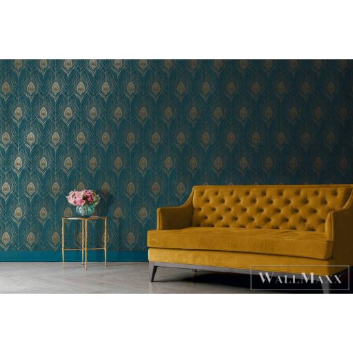 AS CREATION 36971-2 pávatoll mintázatú tapéta,türkiz, arany