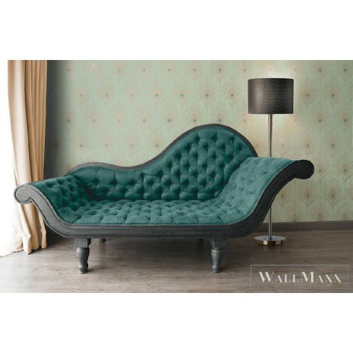 AS CREATION 36971-3 pávatoll design tapéta, világos zöld, arany, sötétzöld