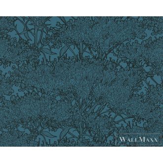   AS CREATION 36972-6 türkizkék háttér-fekete kontraszt_növény minta