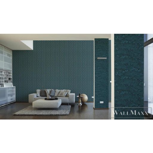 AS CREATION 36972-6 türkizkék háttér-fekete kontraszt_növény minta