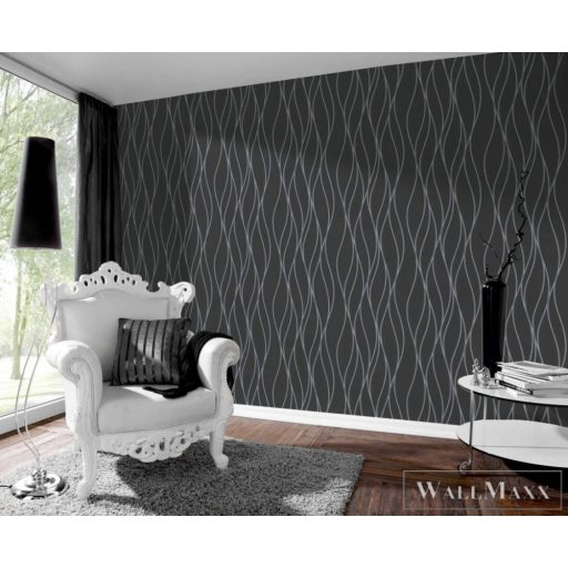 AS CREATION Black is Beautiful 37132-4 sötét hullámos grafikus tapéta