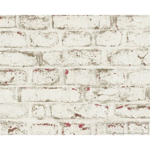 AS CREATION 37162-1 fehér-szürke-piros színárnyalat tégla mintázat