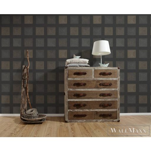 AS CREATION Black is Beautiful 37172-4 sötét, arany, fémhatású Tér-hatású 3D-mintás Grafikus vlies tapéta