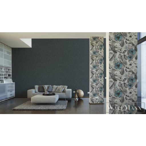 AS CREATION 37216-2 kék virágos grafikai satírozott hatású virágmintás tapéta