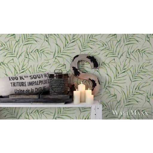 AS CREATION 37335-3 zöld színárnyalatú levélmintás tapéta
