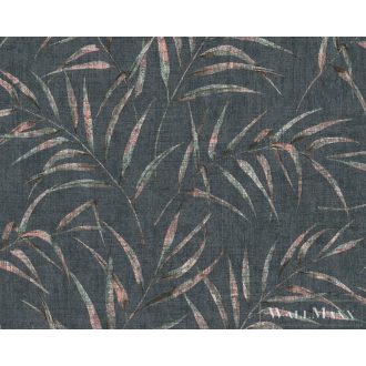   AS CREATION 37335-5 kék alapú vékony levélmintás tapéta