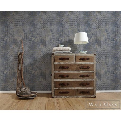 AS CREATION 37424-5 kék-szürke-arany színek, grafikai minta