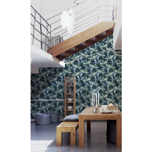 AS CREATION GEO NORDIC 2023 37530-6 KÉK LEVELES TAPÉTA