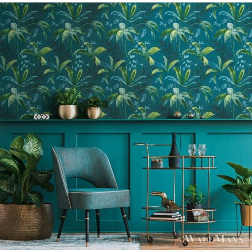 AS CREATION Jungle Chic 2029 37704-4 kék levélmintás tapéta
