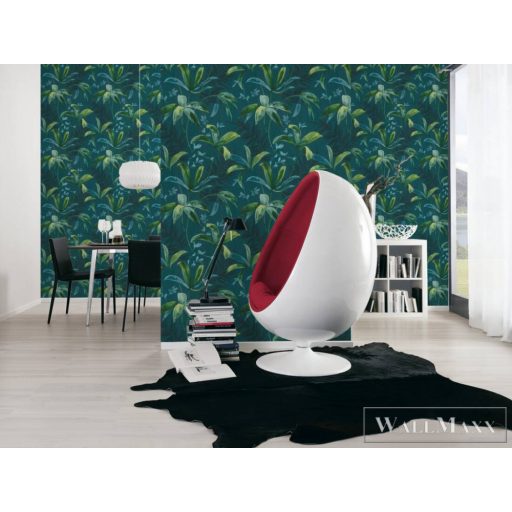 AS CREATION Jungle Chic 2029 37704-4 kék levélmintás tapéta