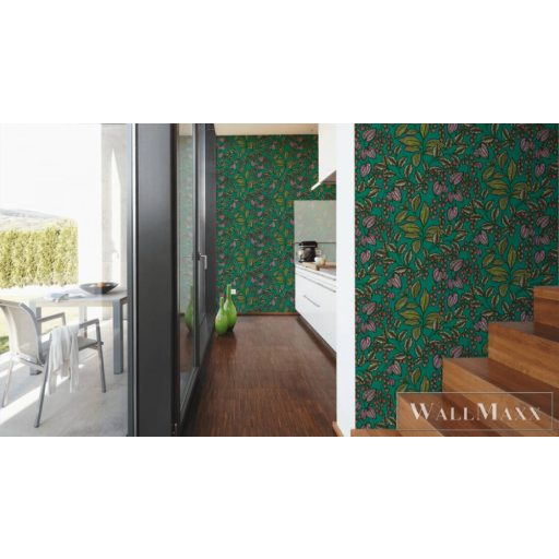 AS CREATION Floral Impression 37754-7 zöld virágmintás tapéta