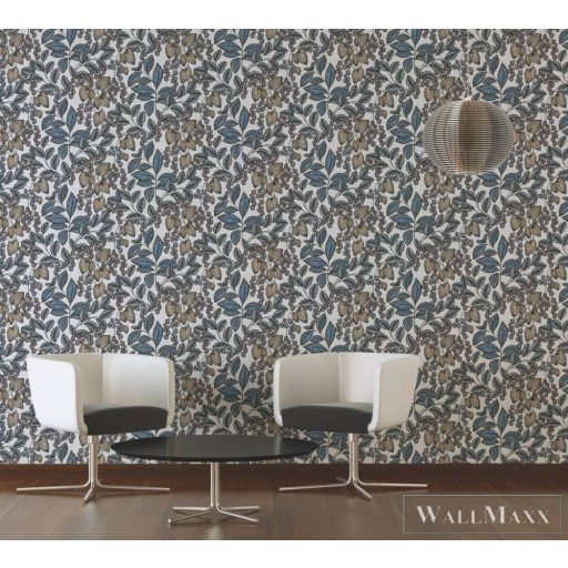 AS CREATION Floral Impression 37754-8 kék virágmintás tapéta