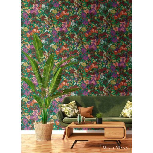AS CREATION Floral Impression 37756-1 zöld virágmintás tapéta