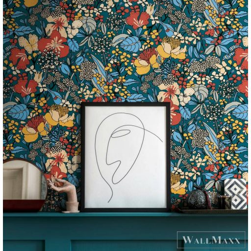 AS CREATION Floral Impression 37756-4 kék virágmintás tapéta