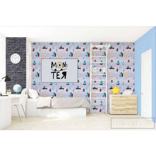 AS CREATION Little Love 38121-1 kék dinó-s tapéta