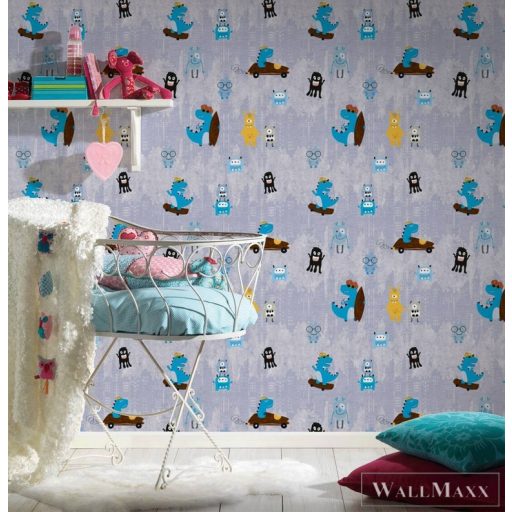 AS CREATION Little Love 38121-1 kék dinó-s tapéta
