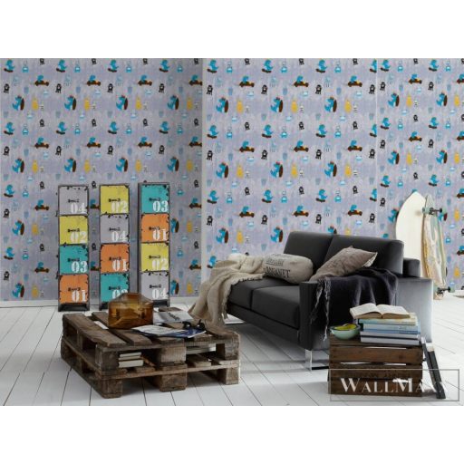AS CREATION Little Love 38121-1 kék dinó-s tapéta