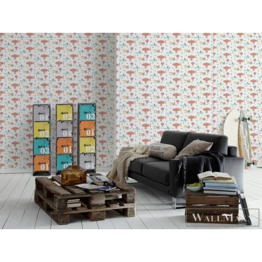 AS CREATION Little Love 38126-1 narancssárga léghajó-s tapéta